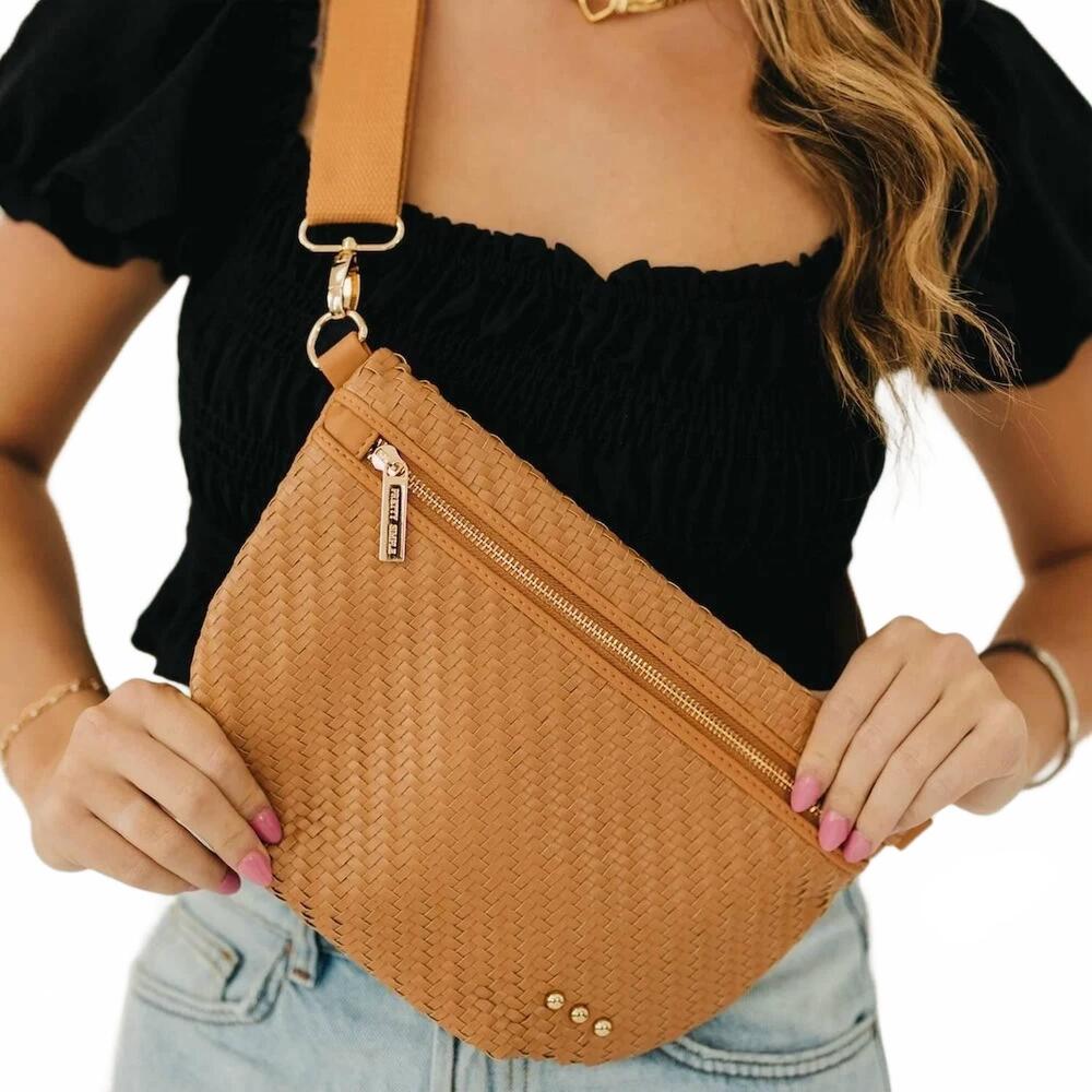NEW PRETTY SIMPLE westlyn diagonal woven bum bag in brown